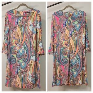 Tommy Hilfiger Pink and Blue Dress with 3/4 Sleeves and Boxy Relaxed Fit